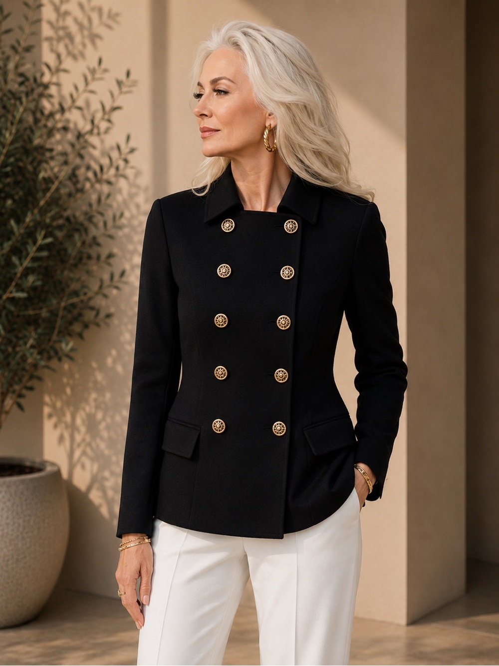 St. John Collection Santana Knit Military Jacket Black Double Breasted Blazer 2